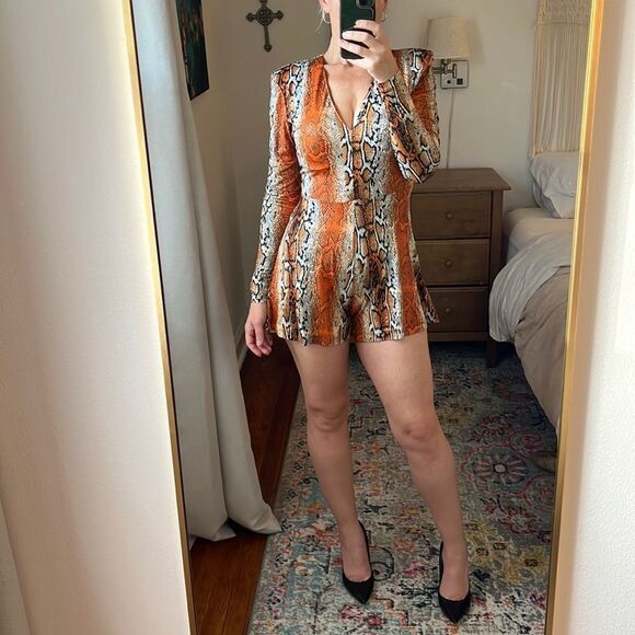 Rotate Birger Christensen Malina Romper Womens Size 36‎ US 6 Orange Animal Print - Picture 1 of 8